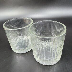 Jeannette Glass Finlandia Tree Bark Clear Lowball Votive Glasses Cups Set 2 VTG